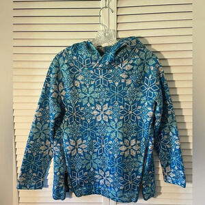 Talbots Snowflake Hooded Pullover Zipper Sweater Structures Pockets Size Small